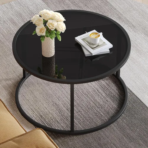 Miniatura 2 de SAYGOER Mesa de centro de cristal negro, mesas de centro redondas pequeñas de 27.6 pulgadas, mesa central moderna de vidrio templado para sala