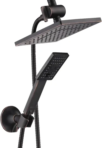 BRIGHT SHOWERS Cabezal de ducha de lluvia con rociador de mano, combo de cabezal de ducha de lluvia de 8 pulgadas con manguera de 60", juego de