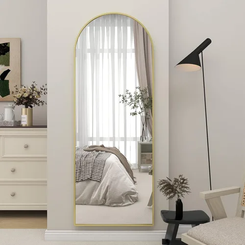 Miniatura 6 de BEAUTYPEAK Espejo de cuerpo completo de 64"x21", espejo de piso de cuerpo completo con arco, espejos de pared para colgar o apoyar con parte Dorado