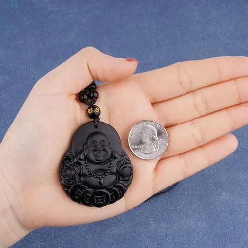 Miniatura 7 de VIKCAUX Collar de obsidiana negra con dije de protección de amuleto de talismán con cadena de cuentas ajustable, collares de piedra de cristal