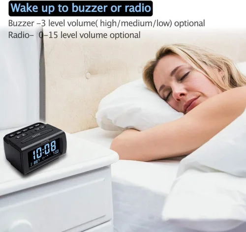 Miniatura 5 de DreamSky - Relojes despertadores de radio para dormitorios con respaldo de batería, números grandes y brillantes con regulador de intensidad, puerto