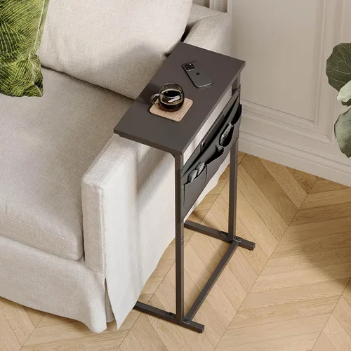 Miniatura 8 de Mesa auxiliar en forma de C, mesa lateral para sofá, bandeja pequeña para TV, mesa de sofá con bolsa de almacenamiento para espacios pequeños, sala