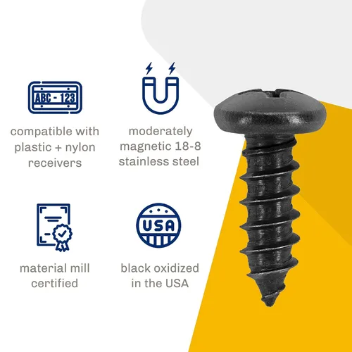 Miniatura 5 de Tornillos de acero inoxidable, cabeza negra, acabado oxidado (paquete de 4)