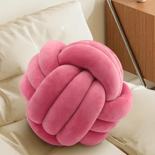 Miniatura 23 de Almohada Bola de Nudo Gris, Almohada Decorativa Hecha a Mano, Cojín Redondo Suave Anudado para Sofá y Dormitorio, Linda Decoración del Hogar