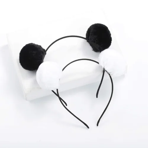 Miniatura 4 de lasenersm 4 piezas (2 pares) de diadema de pompón peludo y cintas elásticas para el pelo, orejas de animal de piel sintética mullida, diadema