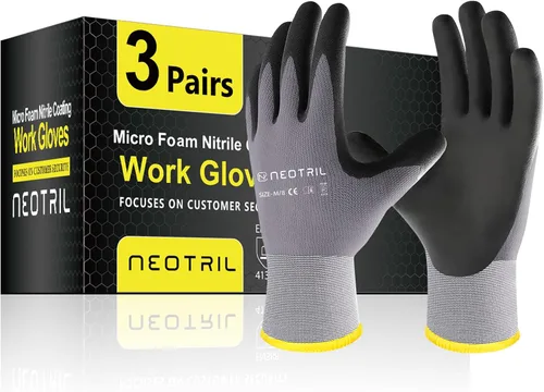 Miniatura 8 de NEOTRIL - Guantes de trabajo de seguridad con revestimiento de nitrilo de microespuma, 3/6/12/36 pares, guantes de nailon transpirable para hombres