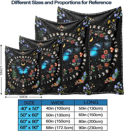 Miniatura 7 de Lifeel Manta de forro polar con diseño de mariposa y luna azul, diseño botánico floral, bohemio, acogedora decoración para siesta para sofá, cama