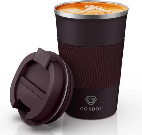 Miniatura 33 de Vaso térmico de acero inoxidable de 12 onzas con aislamiento al vacío, taza de viaje a prueba de derrames con tapa, para mantener caliente/café