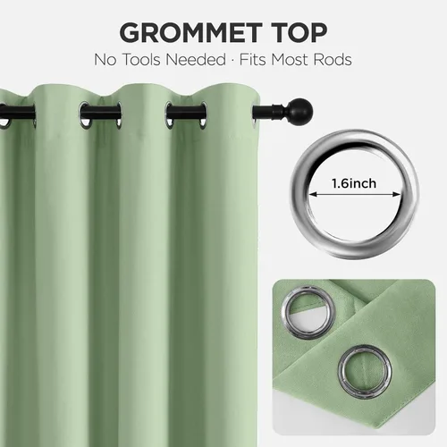 Miniatura 4 de Joydeco Cortinas opacas de lino para dormitorio, con ojales de 90 pulgadas de largo, cortinas resistentes para sala de estar, cortinas con Verde