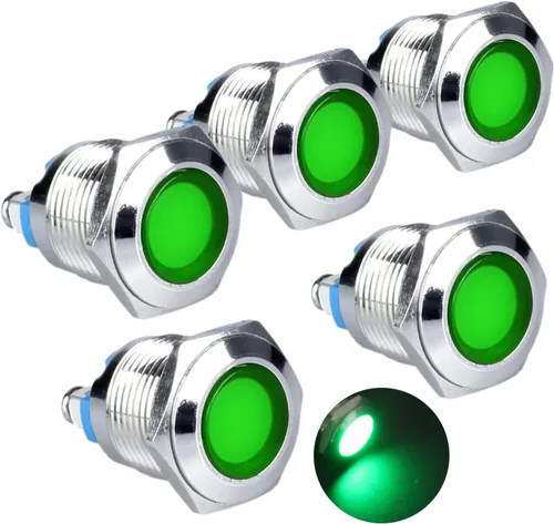 Miniatura 7 de 5pcs 0.472 in 12V-24V 15mA indicador LED de ahorro de energía impermeable IP67 luz de señal de metal piloto Dash lámpara de 0.47 pulgadas agujero