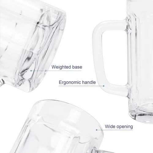 Miniatura 3 de Paquete de 4 tazas de vidrio resistentes, vasos de cerveza grandes de 16 onzas con asa, aptas para congelador, juego de tazas de cerveza clásicas