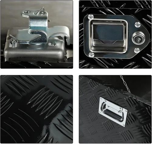 Miniatura 5 de Caja de herramientas de aluminio negro de 44 x 15 x 15 pulgadas con cerradura y llaves, cama de recogida resistente, 5 barras de almacenamiento