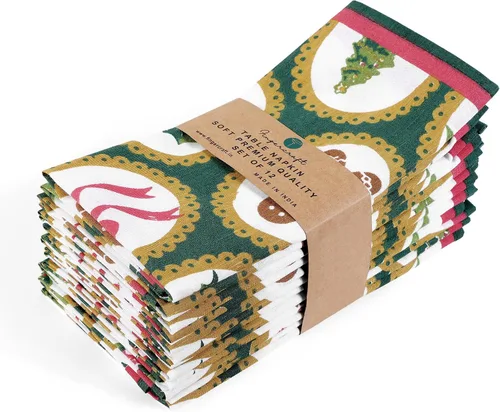 Miniatura 11 de Fingercraft - Juego de 12 servilletas de tela de mezcla de algodón y lino, con estampado, perfecta para fiestas, cenas, bodas, cócteles y Navidad