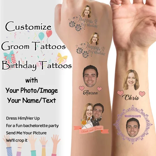 Miniatura 2 de Tatuaje personalizado con nombre y cara, tatuaje temporal personalizado para adultos, niños, amados, un amigo o familia, cara con nombre, 2 x 2