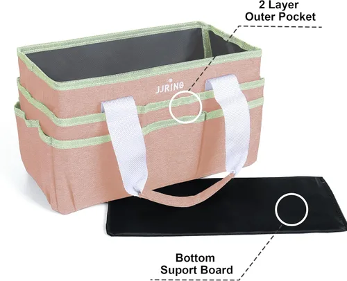 Miniatura 4 de JJRING Bolsa organizadora de manualidades, organizador de arte con múltiples bolsillos, bolsa de costura beige para arte, manualidades, álbumes