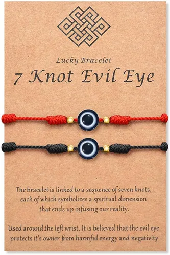 Miniatura 12 de Pulsera de 7 nudos contra el mal de ojo para mujeres, hombres y bebés, cuerda roja negra rosa, protección contra el mal de ojo, buena suerte, regalo