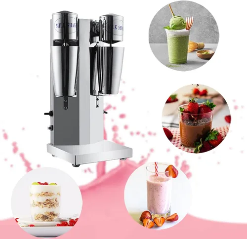 Miniatura 6 de INTBUYING Máquina de batido de doble cabeza Máquina de batido de leche de acero inoxidable 2 velocidades con taza de mezcla, mezclador de batidos