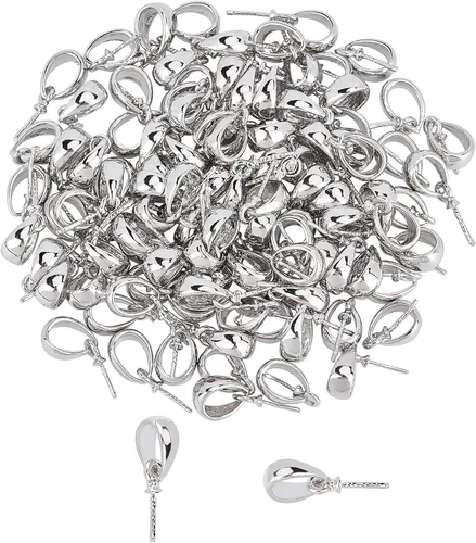 PH PandaHall 100 colgantes de latón platino con perlas, colgantes, conector de ojo, pasador de ojo, colgante, soporte para cuentas perforadas,