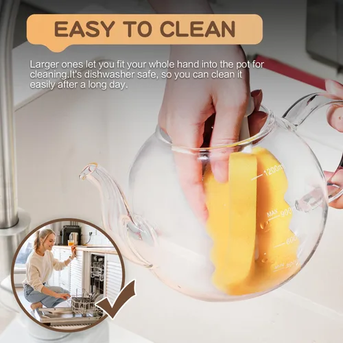 Miniatura 7 de Tetera de vidrio, Zpose 1200 ml/40 oz de tetera con infusor de acero inoxidable extraíble, tetera de vidrio transparente con línea de escala, tetera
