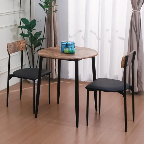 Miniatura 9 de Juego de mesa de comedor redonda para 2, mesa de cocina Samill de 3 piezas con marco de metal fuerte, comedor moderno con sillas para espacios Negro