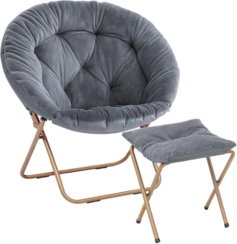 Miniatura 17 de Magshion Silla plegable para adultos con otomana, silla de lectura circular para dormitorio, sala de estar y dormitorio, asiento decorativo cómodo