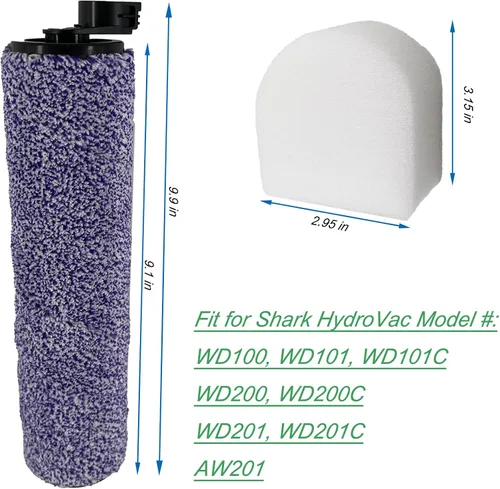 Miniatura 2 de Dttery 2 rollos de cepillo y 4 filtros de espuma de repuesto para Shark WD100 WD101 WD160 WD161 WD200 WD201 WD261 AW201 AW261 AW302 HydroVac Pro XL