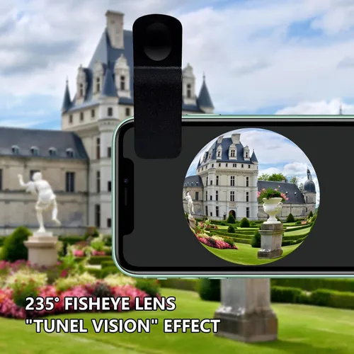 Miniatura 2 de Lente de ojo de pez de 235° para cámara de teléfono, lente de ojo de pez para iPhone 14 13 12 X XR Pixel Samsung Smartphone, lente con clip para Ojo