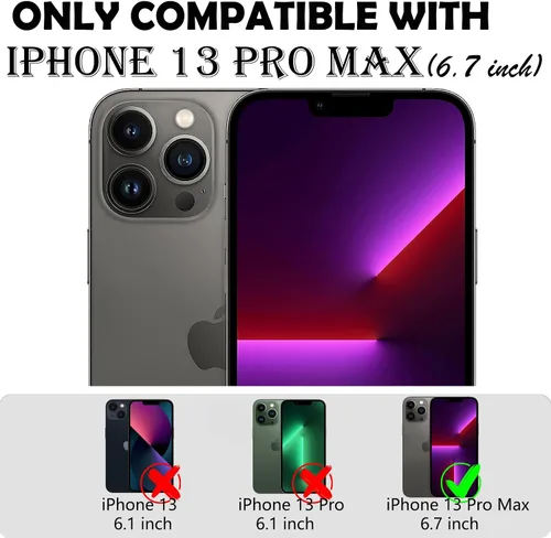 Miniatura 7 de Funda para iPhone 13 Pro Max con 2 protectores de pantalla, protección contra caídas a prueba de golpes, cuerpo completo, resistente, 3 capas, Negro