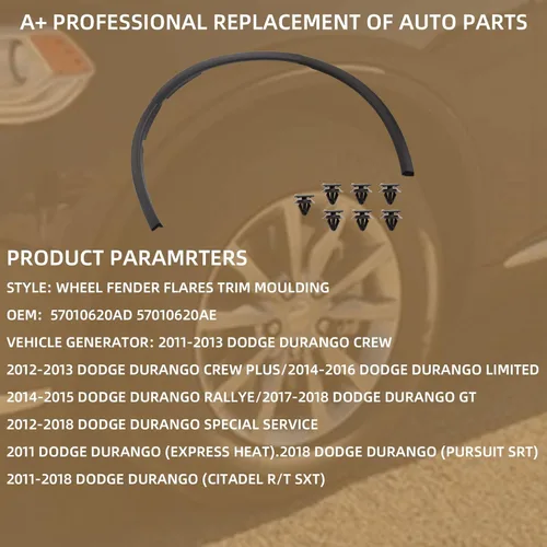 Miniatura 2 de Dasbecan Moldura para guardabarros de arco de rueda delantera compatible con Dodge Durango 2011-2018 Fender Flares lado izquierdo del conductor