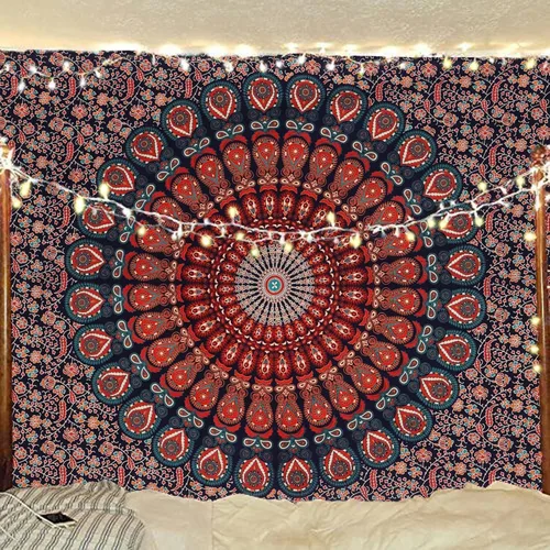 Miniatura 28 de Tapiz hippie indio bohemio psicodélico dorado azul pavo real mandala colgante en la pared (negro blanco, Queen (84 x 90 pulgadas) (84.6 x 90.6 in)