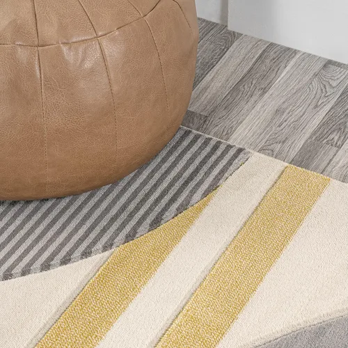 Miniatura 4 de JONATHAN Y Alfombra de pasillo de círculos a rayas gris/amarillo/crema, 2 x 8 pies, Nicky geométrica para sala de estar, dormitorio, cocina
