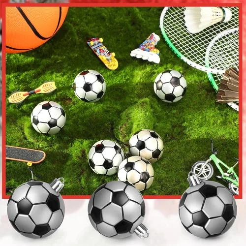 Miniatura 7 de Leitee 18 Piezas Pelotas de Fútbol de Plástico Navideñas de 2.36 Pulgadas Adornos para Árbol de Navidad con Asa para Colgar Adornos Decorativos