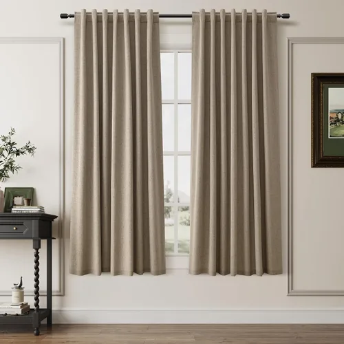 Miniatura 27 de BOODII Cortinas de lino 100% opacas para dormitorio de 102 pulgadas de largo, con aislamiento térmico, oscurecimiento de la habitación, cortinas