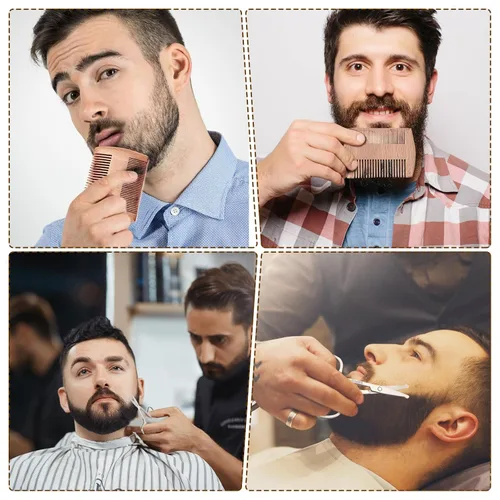 Miniatura 5 de Sosoon Cepillo de barba para hombres, cepillo de barba de cerdas de jabalí 100% puro, juego de aseo de barba que incluye peine para barba, 2 tijeras