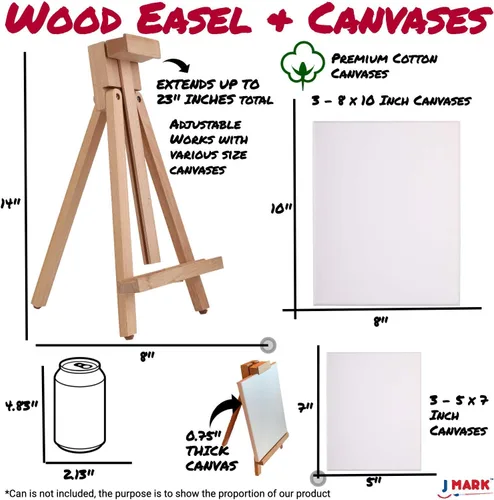 Miniatura 3 de J MARK Kit de pintura de lujo para adultos, 48 piezas, incluye caballete de madera ajustable, lienzos gruesos, pinturas acrílicas, juego