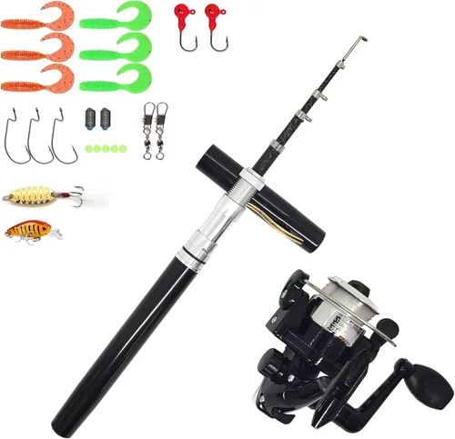 Miniatura 15 de Kits de caña de pescar portátil y pequeña caña de pescar, de 38 pulgadas y 55 pulgadas, kits de caña de pescar telescópica compacta para todas