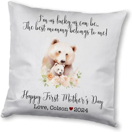 Miniatura 9 de Mother's Day Bear, First Mother's Day Custom Pillowcase, Personalized Mother's Day Pillowcase, Gift for Mom, Home Decor