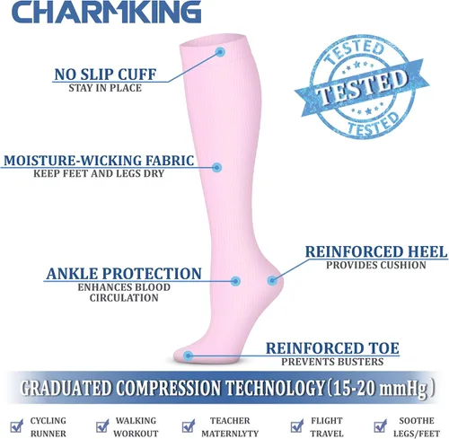 Miniatura 127 de CHARMKING - Calcetines de compresión para mujeres y hombres (3 pares), 15-20 mm Hg, el mejor apoyo para atletismo, running o ciclismo, mejora