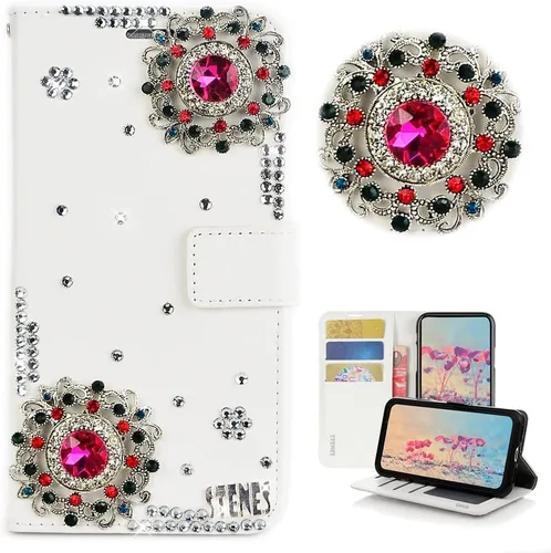 Miniatura 6 de Bling Wallet - Funda de piel compatible con iPhone 11, elegante, hecha a mano en 3D, diseño de mariposas y purpurina, color blanco