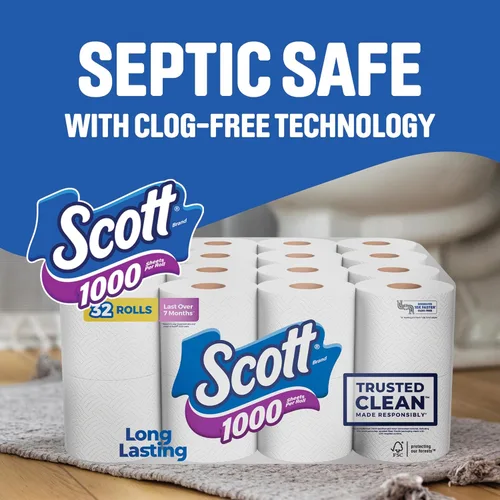 Miniatura 7 de Scott 1000 papel higiénico de confianza, 32 rollos, seguro para sépticos, papel higiénico de 1 capa