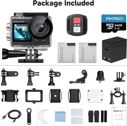 Miniatura 9 de AKASO Brave 4 Pro 4K30 Cámara de acción con tarjeta MicroSD U3 de 64 GB, cámara impermeable subacuática de 131 pies con pantalla táctil EIS Control