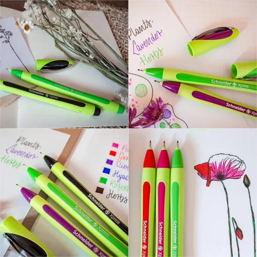 Miniatura 3 de Schneider Xpress Premium Fineliner, punta porosa de 0,8 mm, barril verde claro, colores de tinta surtidos, cartera de 6 bolígrafos: negro, rojo