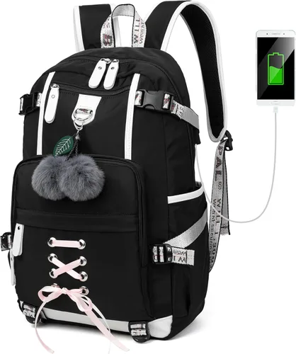 Mochila para mujeres, adolescentes, niños y niñas, resistente al agua, casual, para laptop con puerto de carga USB, bonita bolsa para viajes,