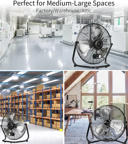 Miniatura 7 de BEESTAR Ventilador de piso de 18 pulgadas, ventilador de alta velocidad con 3 velocidades y cabezal inclinable ajustable, ventilador industrial