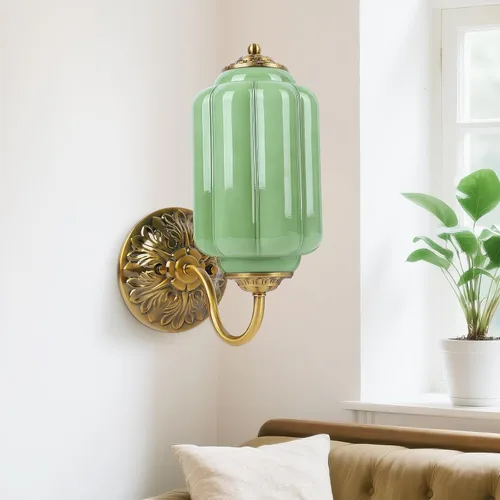 Aplique de pared vintage, lámpara de luz de vidrio verde lechoso, aplique de pared antiguo de 5.5 pulgadas estilo Art Deco para dormitorio, baño,