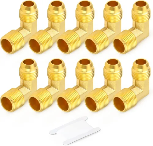 Miniatura 18 de GASHER Adaptador de codo de montaje de tubo de latón de 1/2 pulgada flare x 1/2 pulgada NPT macho Pipe