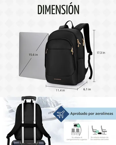 Miniatura 3 de Mochila para laptop LIGHT FLIGHT, mochila para laptop para mujeres, bolsa de viaje para laptop, mochila grande para la escuela universitaria, Negro