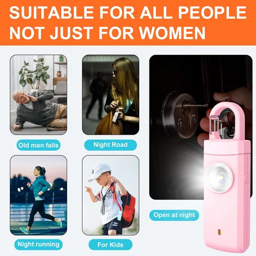Miniatura 5 de FA FIGHTART Alarma de seguridad personal para mujeres, luz de sirena fuerte, recargable, para estudiantes, niños, niñas, ancianos, niños (rosa)
