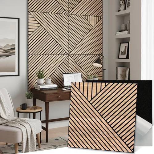 Mollywell Paneles de pared acústicos artísticos, 23.6 x 23.6 pulgadas, paquete de 8 unidades, chapa de grano de madera de PVC, decoración de pared
