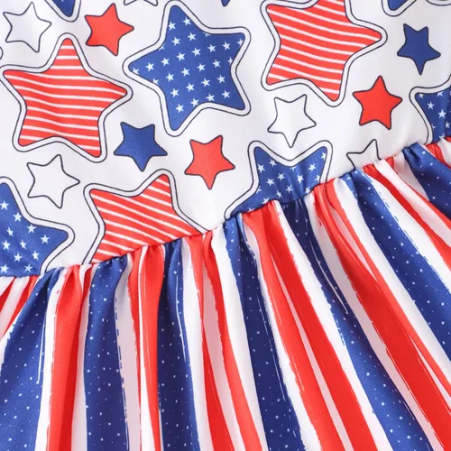 Miniatura 4 de Vestido para niñas del 4 de julio, con bandera americana, patriótico, estrellas, rayas, vestidos para el Día de la Independencia para niños de 1 a 8